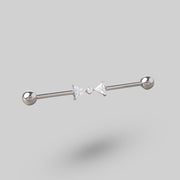 Double Triangle CZ with CZ Centre Industrial Bar in Silver - Camden Body Jewellery