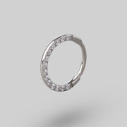 Clicker Pin Segment Ring Front Face Clear CZ in Silver - Titanium - Camden Body Jewellery
