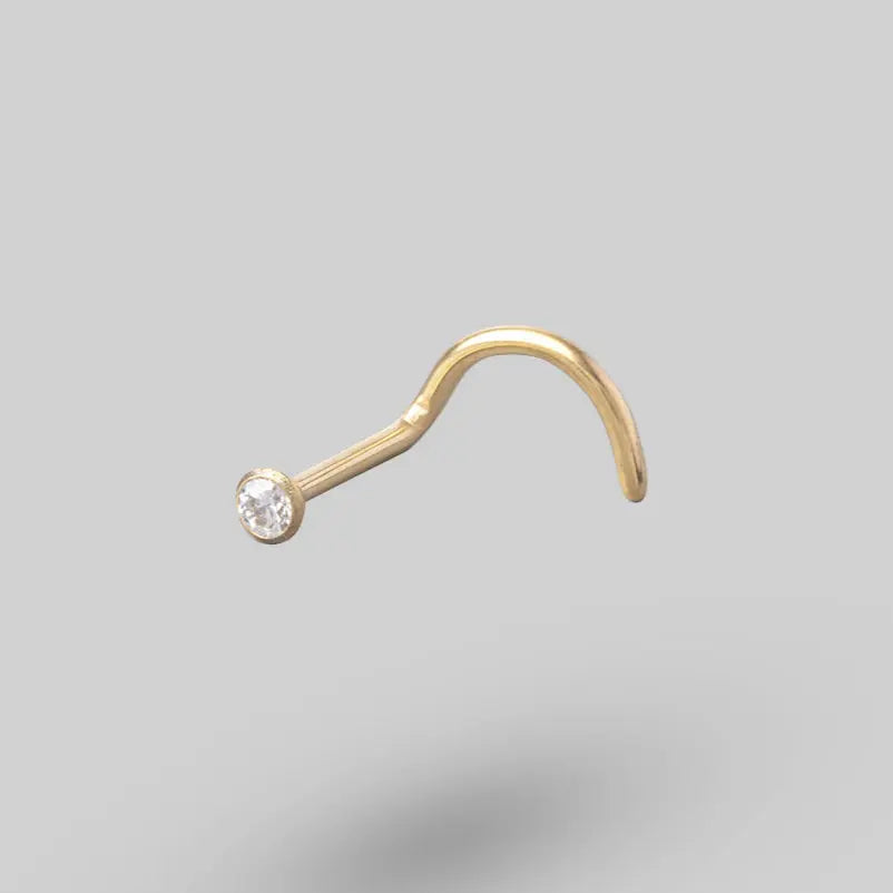 Screw Shape Nose Stud with Clear Gem in Gold - Titanium - Camden Body Jewellery