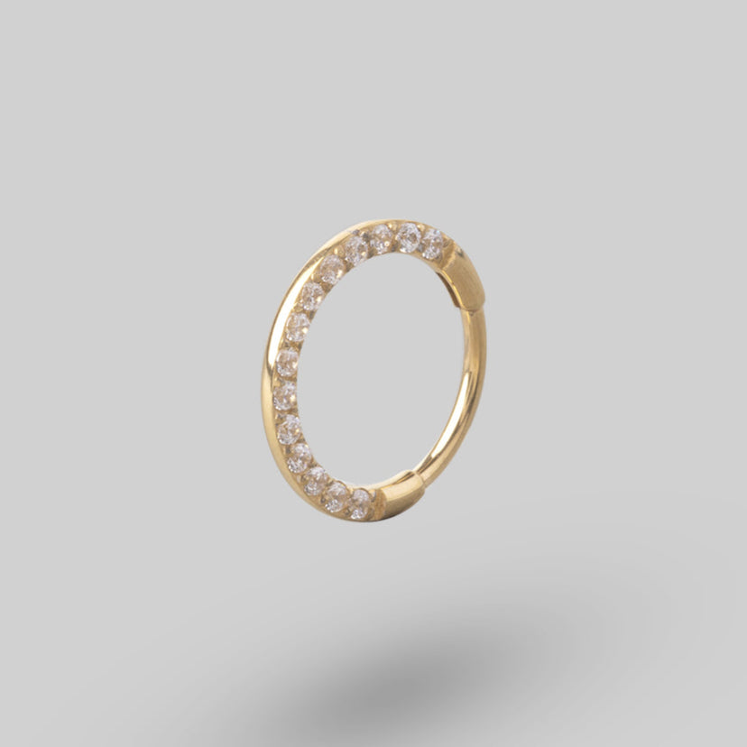 Clicker Pin Segment Ring Front Face Clear CZ in Gold - Titanium