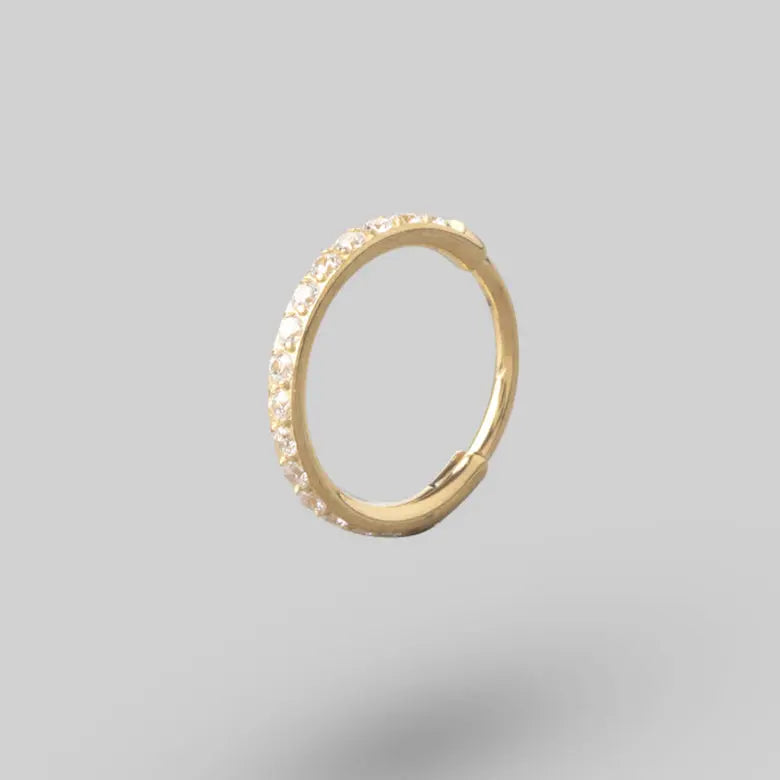 Clicker Pin Segment Ring Side Face Clear CZ in Gold - Titanium - Camden Body Jewellery