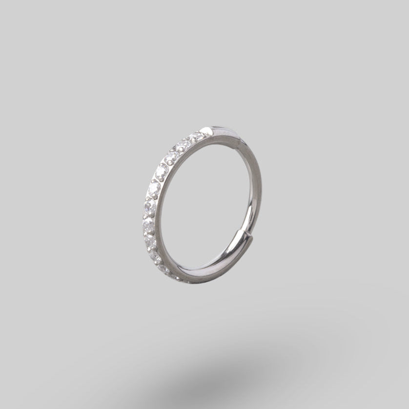 Clicker Pin Segment Ring Side Face Clear CZ in Silver - Titanium