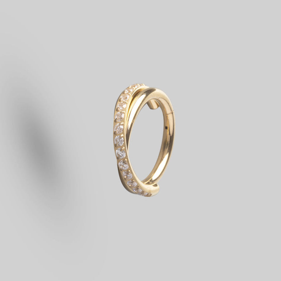 Hinged Segment Ring CZ Pave Side Twist in Gold - Titanium