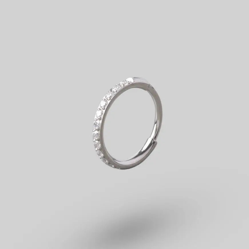 Clicker Pin Segment Ring Side Face Clear CZ in Silver - Titanium - Camden Body Jewellery