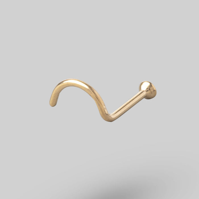 Screw Shape Nose Stud with Clear Gem in Gold - Titanium