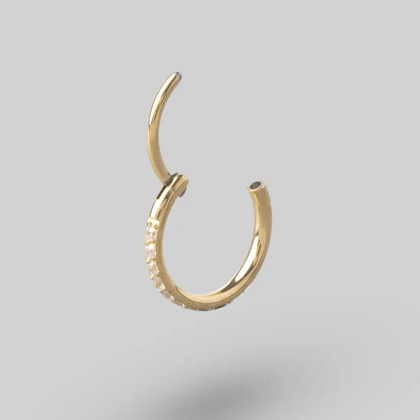 Clicker Pin Segment Ring Side Face Clear CZ in Gold - Titanium - Camden Body Jewellery