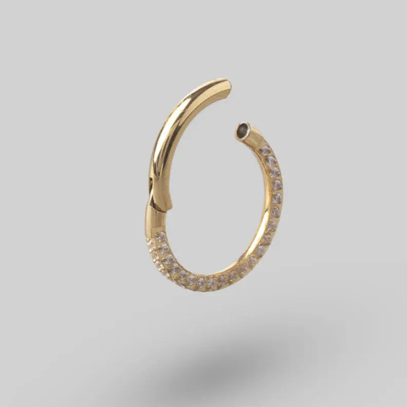 Hinged Segment Ring Front + Side Face CZ Pave in Gold - Titanium - Camden Body Jewellery