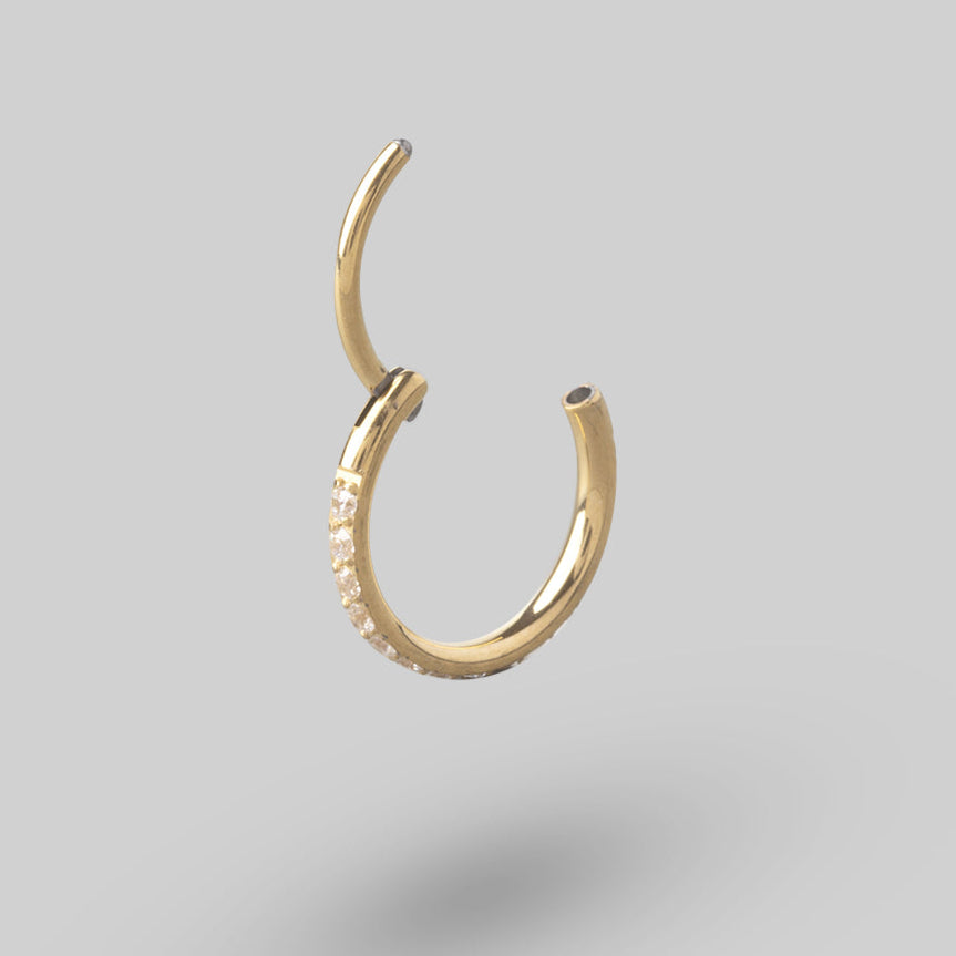 Clicker Pin Segment Ring Side Face Clear CZ in Gold - Titanium