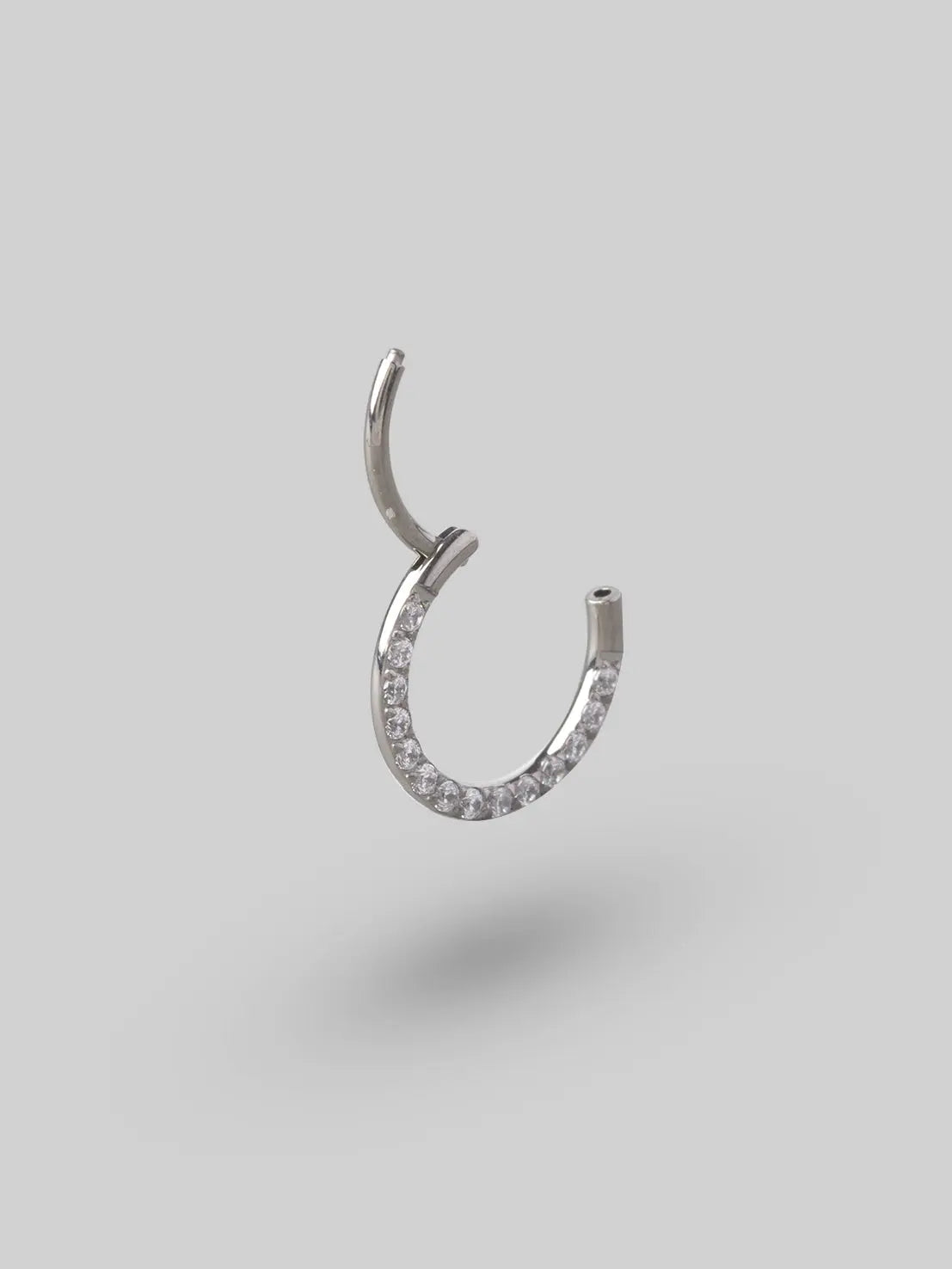 Clicker Pin Segment Ring Front Face Clear CZ in Silver - Titanium - Camden Body Jewellery