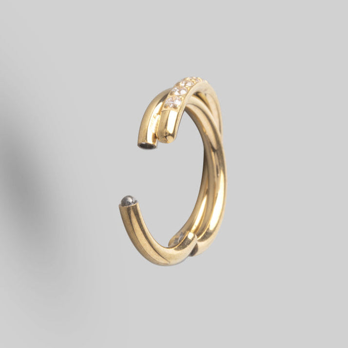 Hinged Segment Ring CZ Pave Side Twist in Gold - Titanium