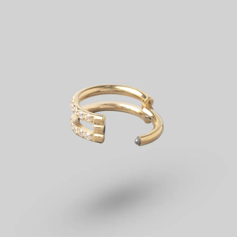 Hinged Segment Ring 2 Rows Double CZ Marquise Stone Centre in Gold - Titanium - Camden Body Jewellery