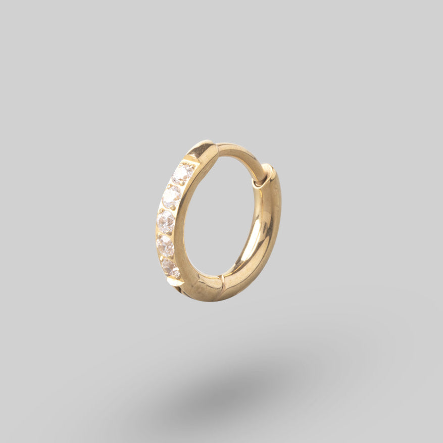 Huggie Hoop Clear CZ in Gold (Pair) - Titanium - Camden Body Jewellery