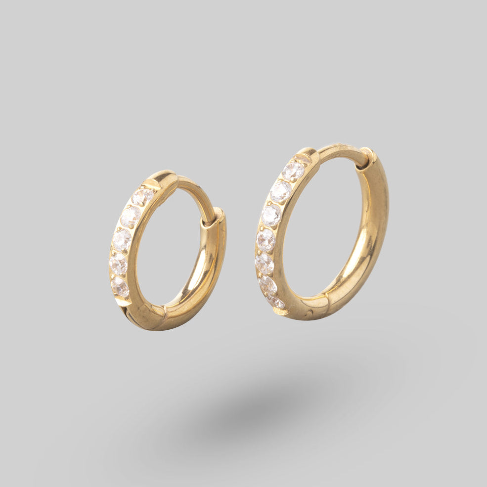 Huggie Hoop Clear CZ in Gold (Pair) - Titanium - Camden Body Jewellery