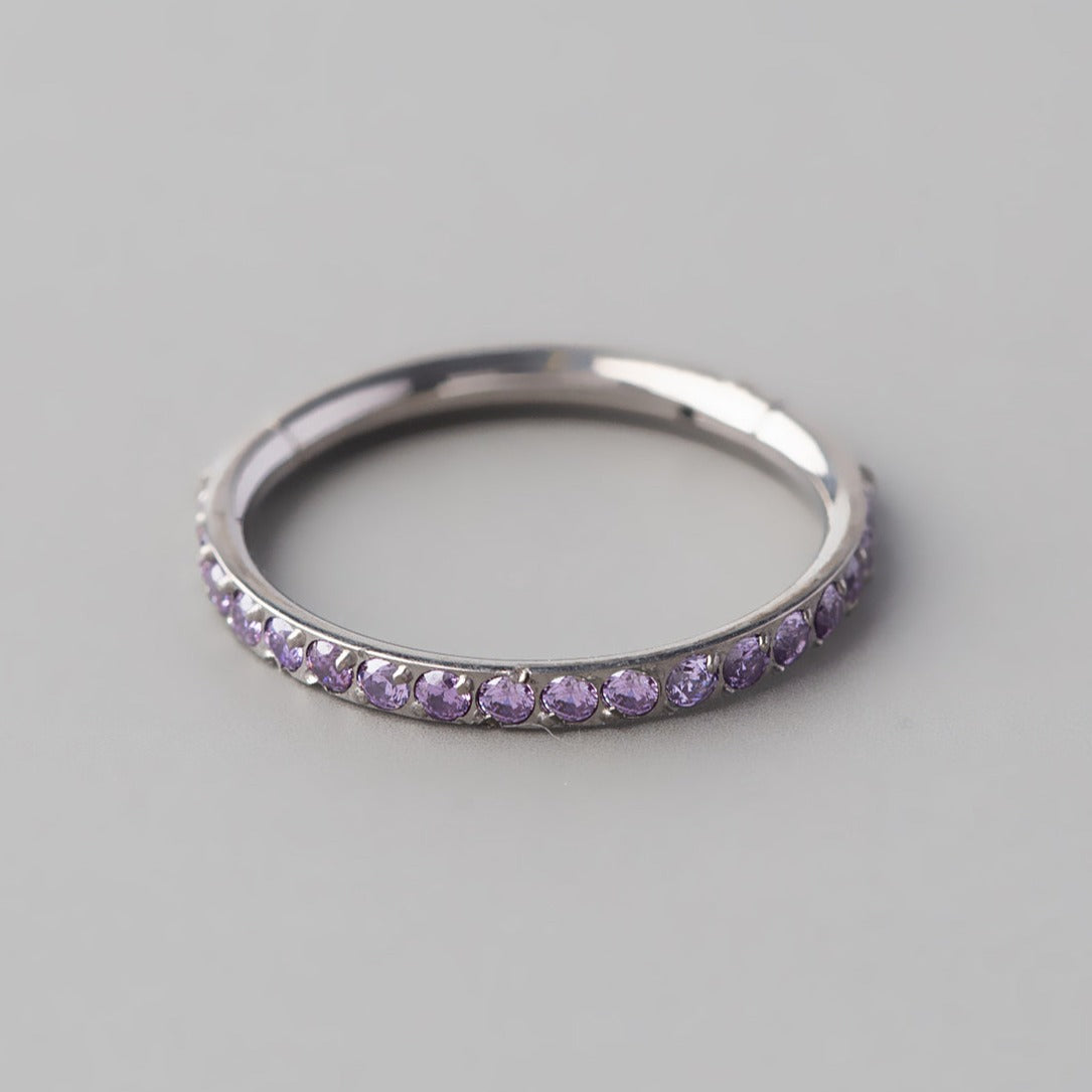 Hinged Segment Ring Purple CZ Side Face in Silver - Titanium - Camden Body Jewellery