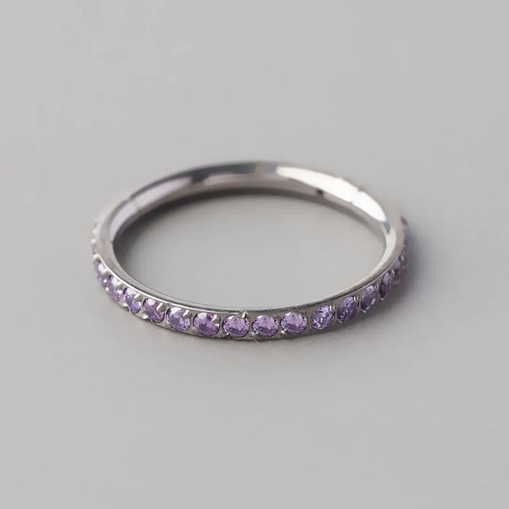 Hinged Segment Ring Purple CZ Side Face in Silver - Titanium