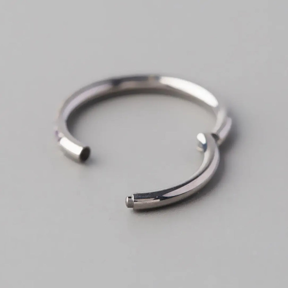 Hinged Segment Ring Purple CZ Side Face in Silver - Titanium