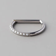 Hinged Segment Ring D Shape Pearl Lined - Titanium - Camden Body Jewellery