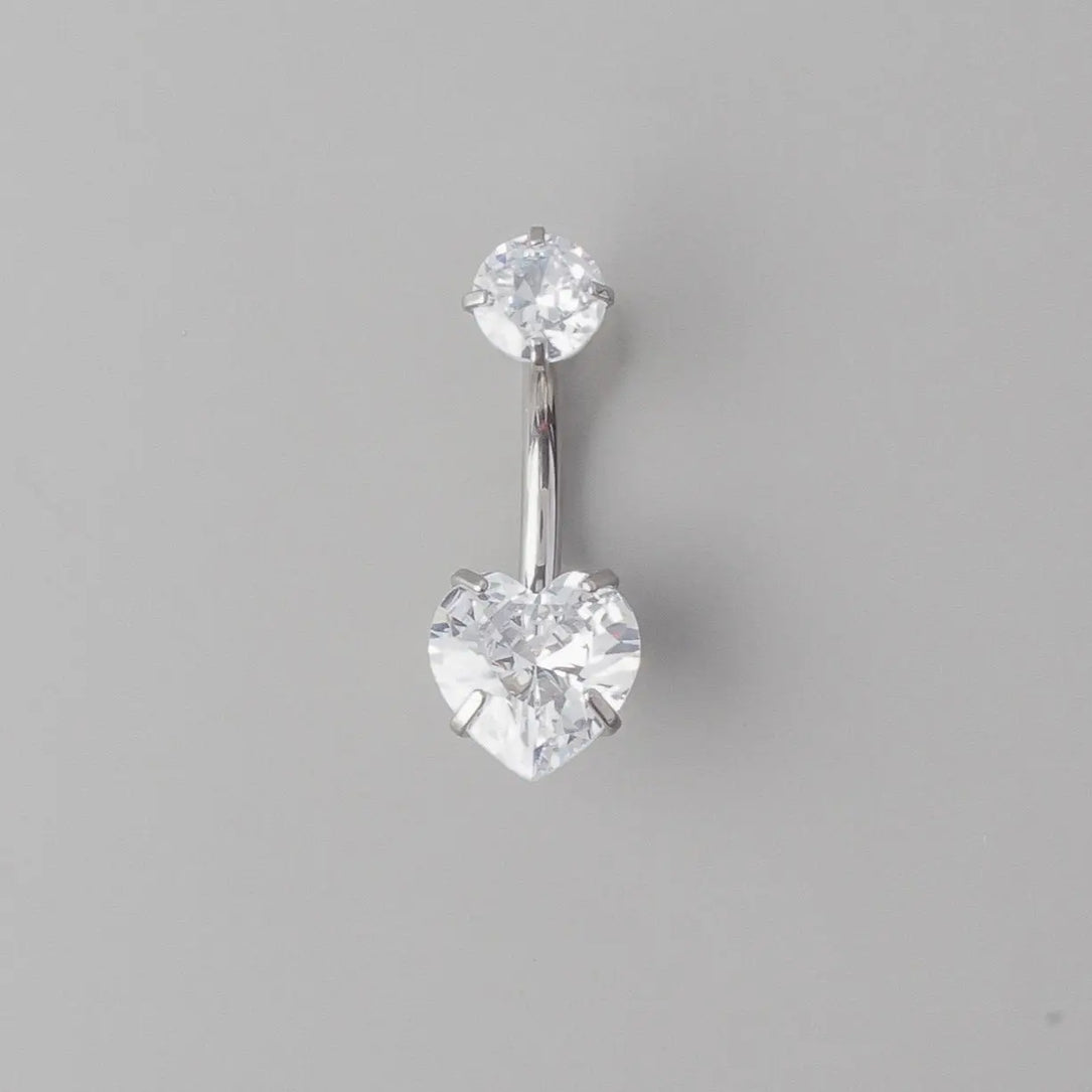 Heart Shaped Crystal Belly Bar - Titanium
