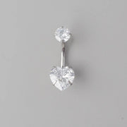 Heart Shaped Crystal Belly Bar - Titanium - Camden Body Jewellery