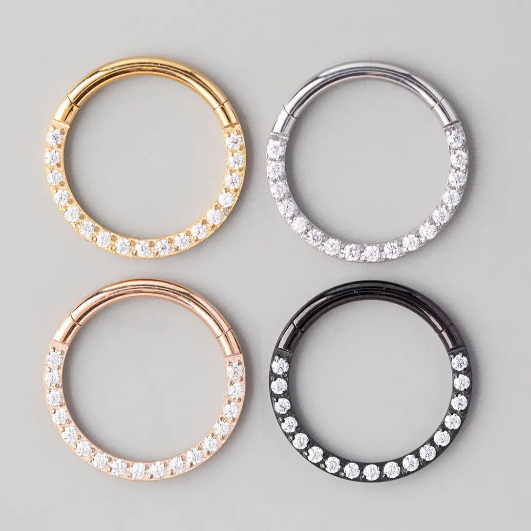 Hinged Segment Ring Front Face CZ in Gold - Titanium - Camden Body Jewellery