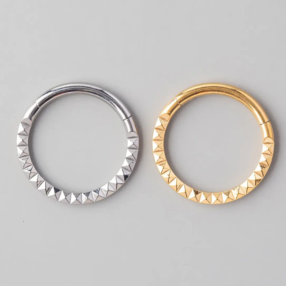 Hinged Segment Ring Front Face Square Cut in Gold - Titanium