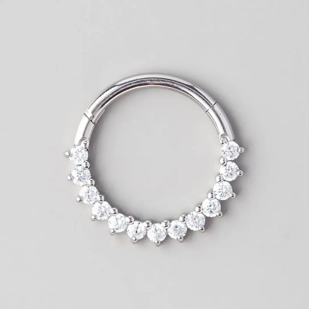 Hinged Segment Hoop Ring Prong Set CZ - Titanium