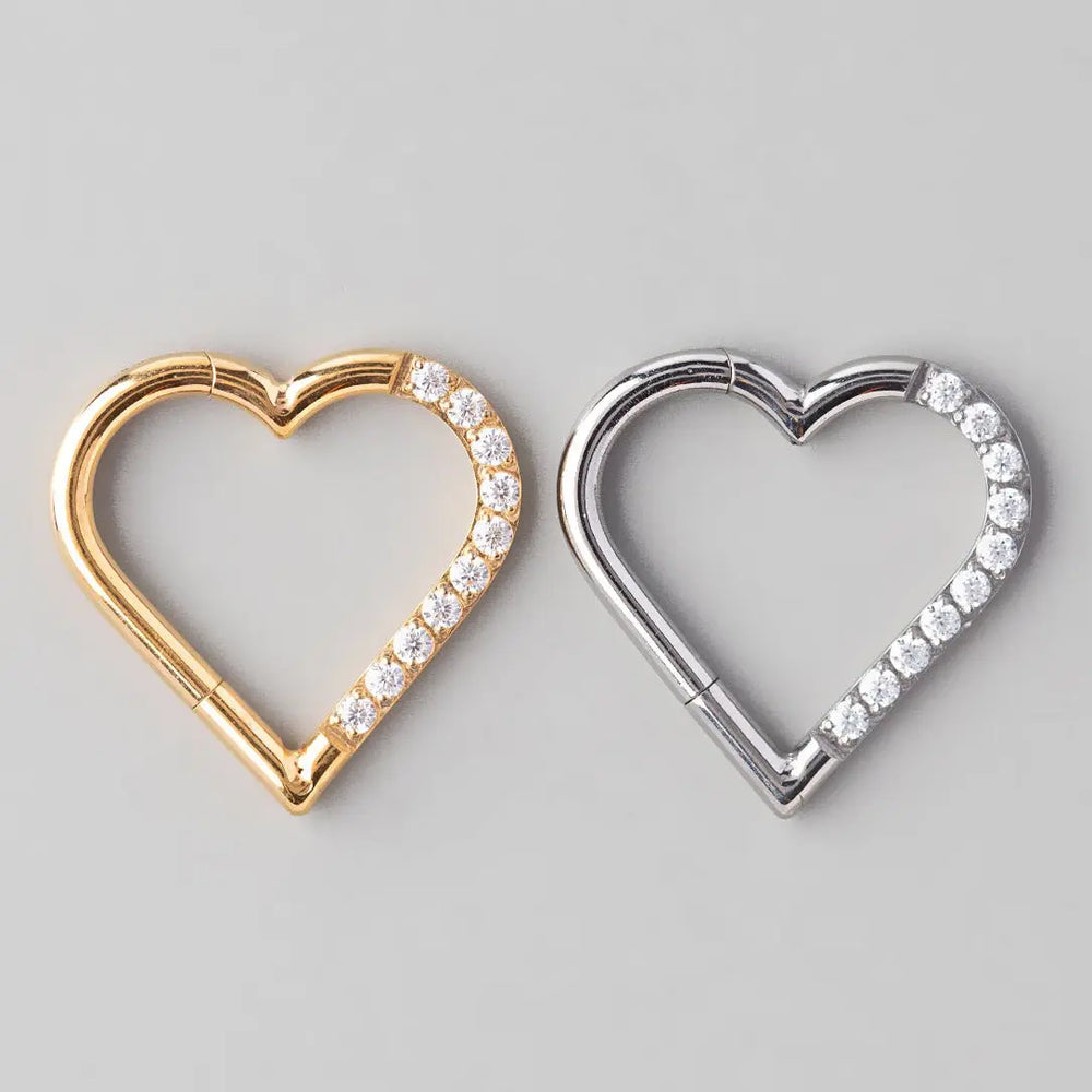 Hinged Segment Ring Heart Shape CZ Pave in Silver - Titanium