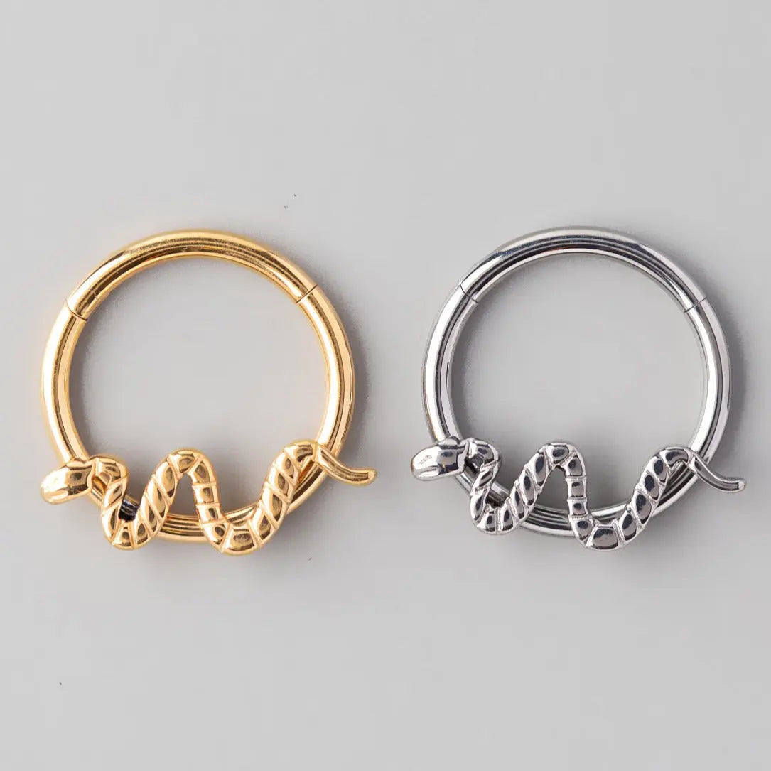Hinged Segment Ring Snake in Gold - Titanium - Camden Body Jewellery