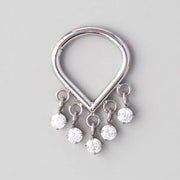 Hinged Segment Ring Chevron With 5 CZ Dangle - Titanium - Camden Body Jewellery