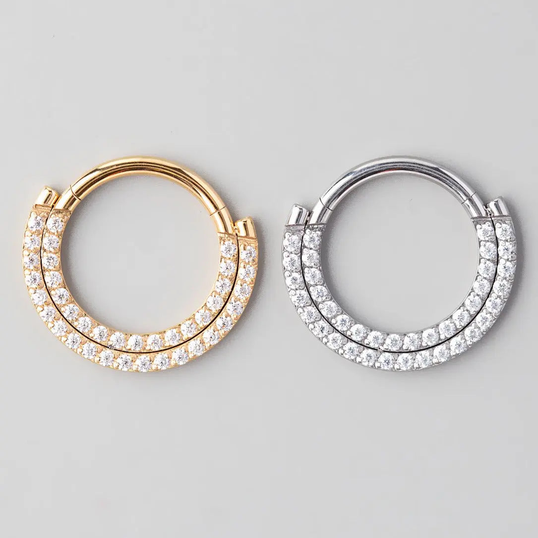 Hinged Segment Ring Double Row CZ Paved in Silver  - Titanium - Camden Body Jewellery