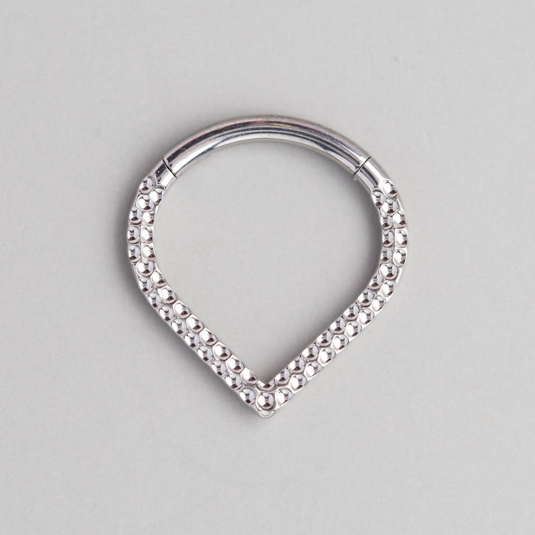 Front Face Bump Cut Chevron Hinged Segment Ring in Silver - Titanium - Camden Body Jewellery