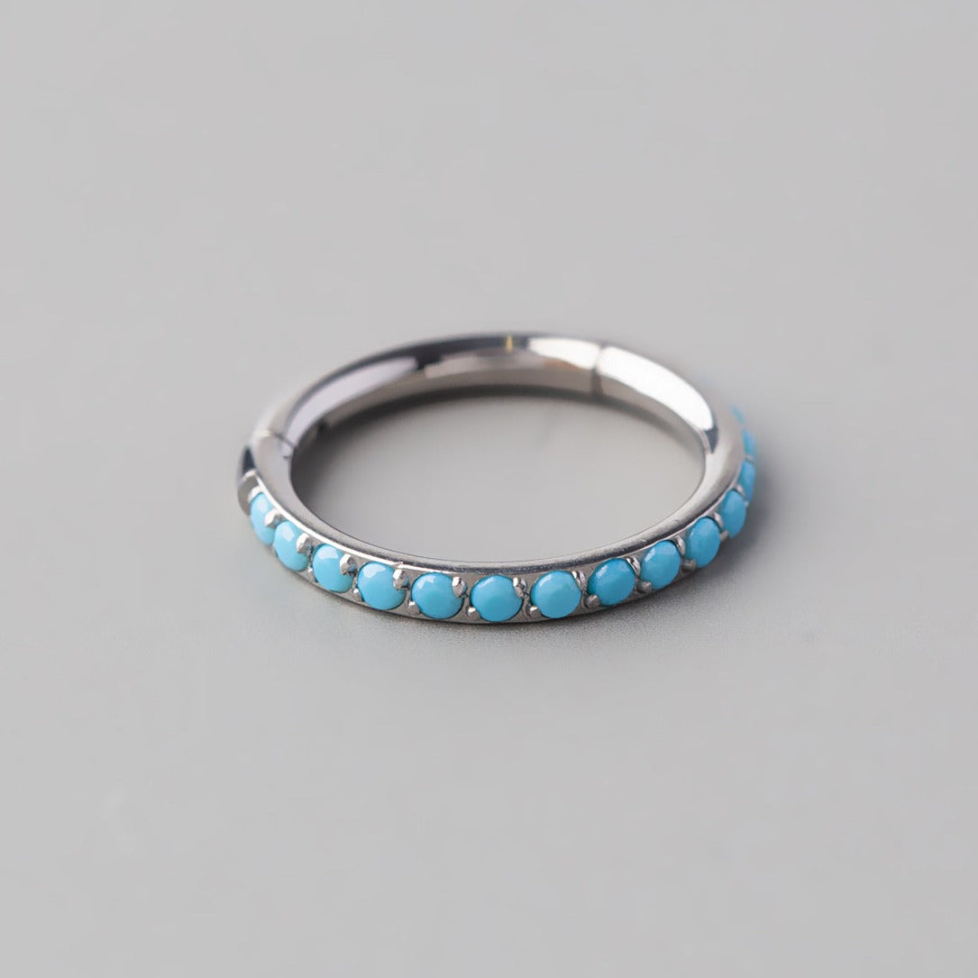 Hinged Segment Ring Side with Turquoise - Titanium - Camden Body Jewellery