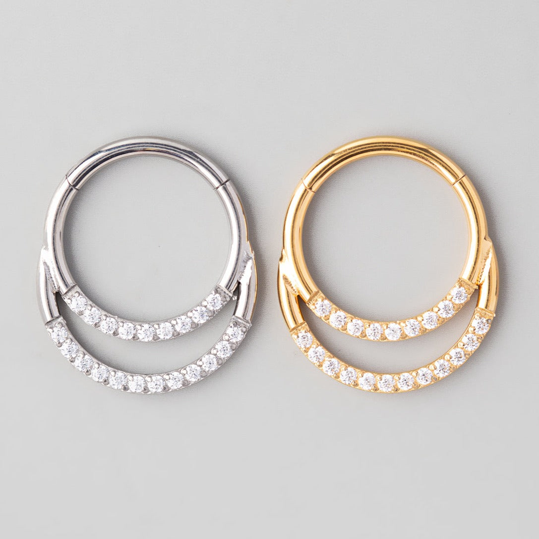Hinged Segment Ring & Half Hoop Front CZ Face in Gold  - Titanium - Camden Body Jewellery
