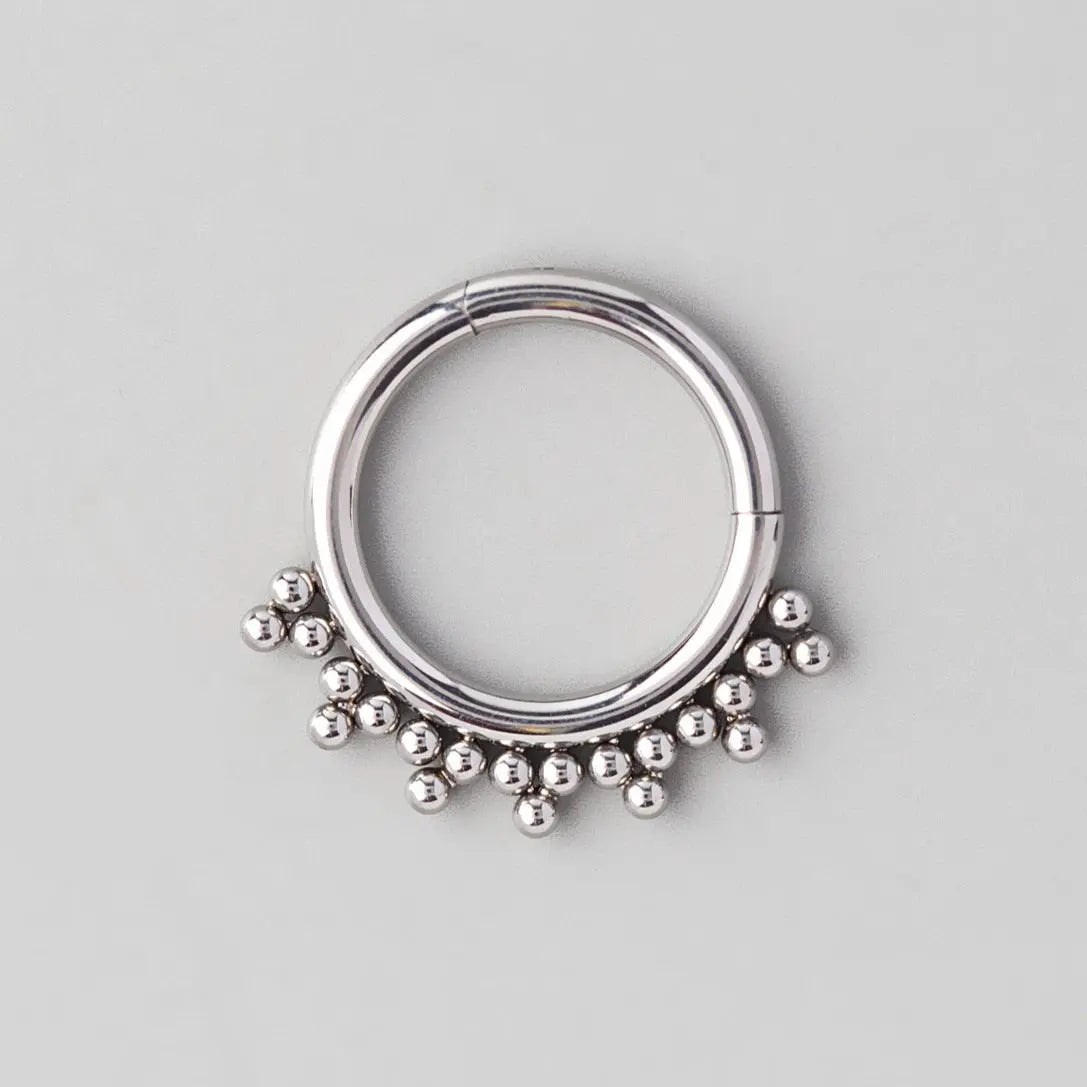 Hinged Segment Ring with 7 Tri-Bead Clusters - Titanium - Camden Body Jewellery