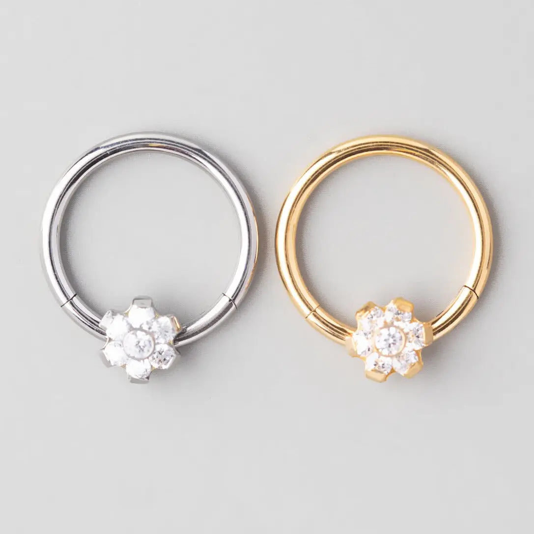 Hinged Segment Ring 6 CZ Flower in Gold  - Titanium - Camden Body Jewellery