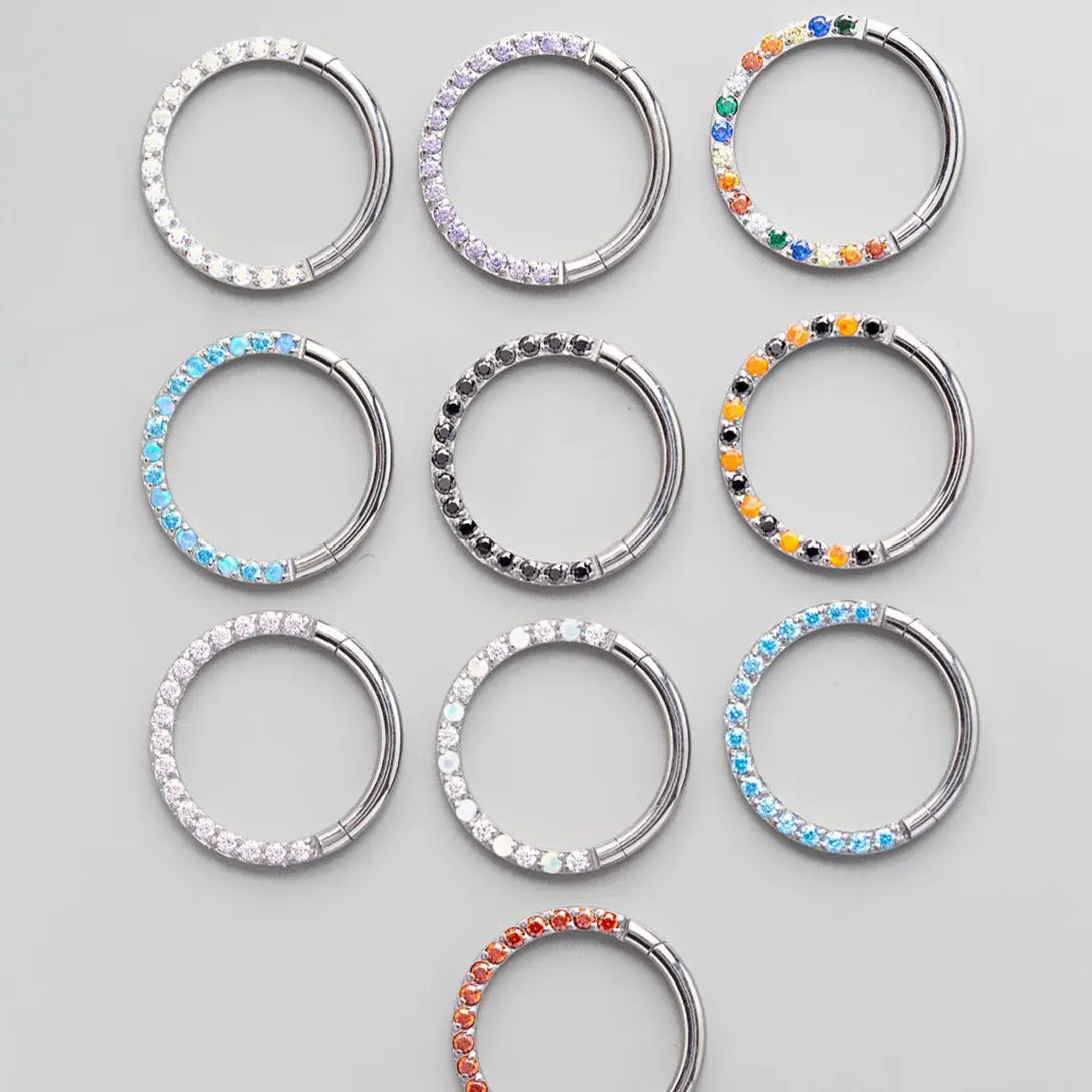 Hinged Segment Ring Front Face CZ in Purple - Titanium - Camden Body Jewellery