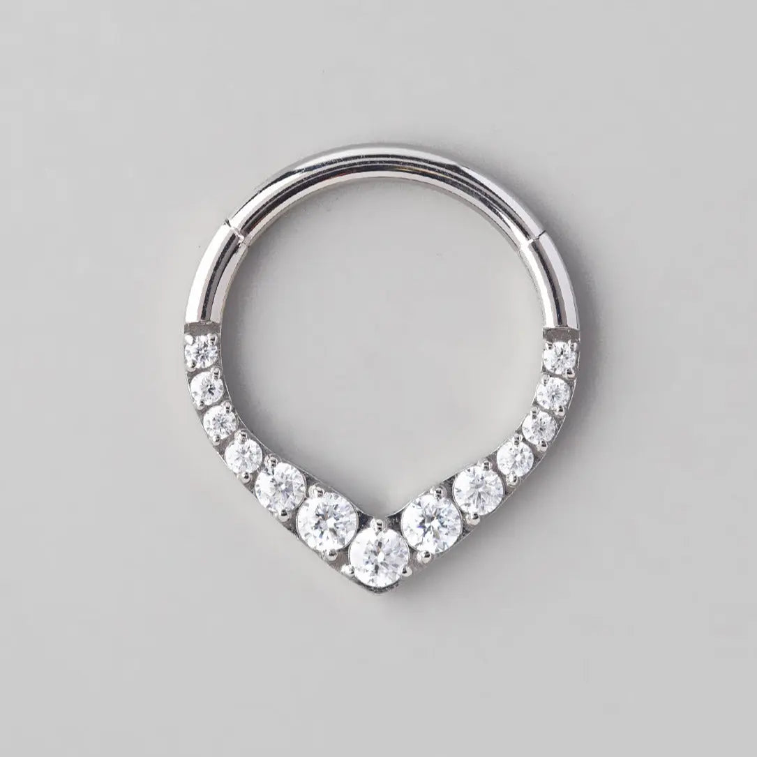 Hinged Segment Ring Front Face V Shape - Titanium - Camden Body Jewellery