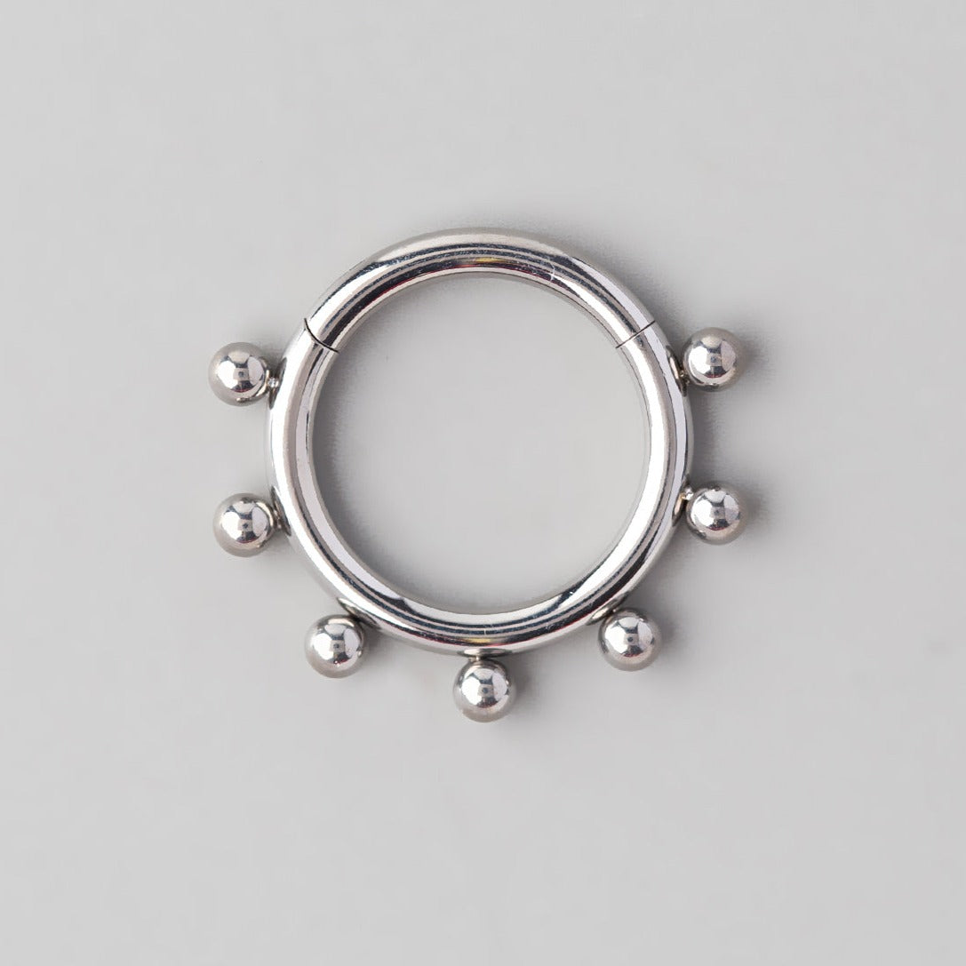 Hinged Segment Ring with Seven Balls in Silver - Titanium - Camden Body Jewellery