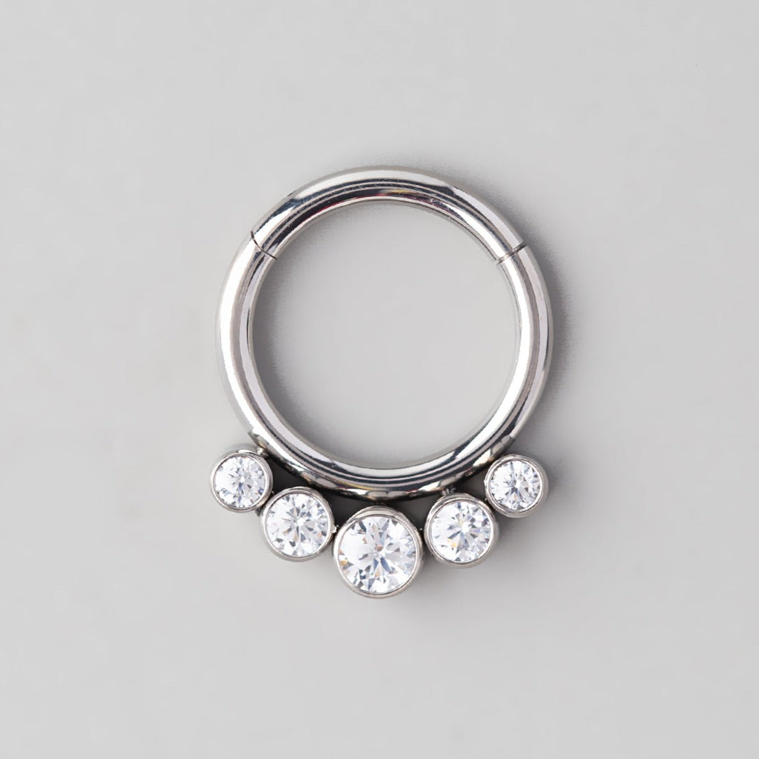 Hinged Segment Ring 5 CZ Jewelled - Titanium - Camden Body Jewellery