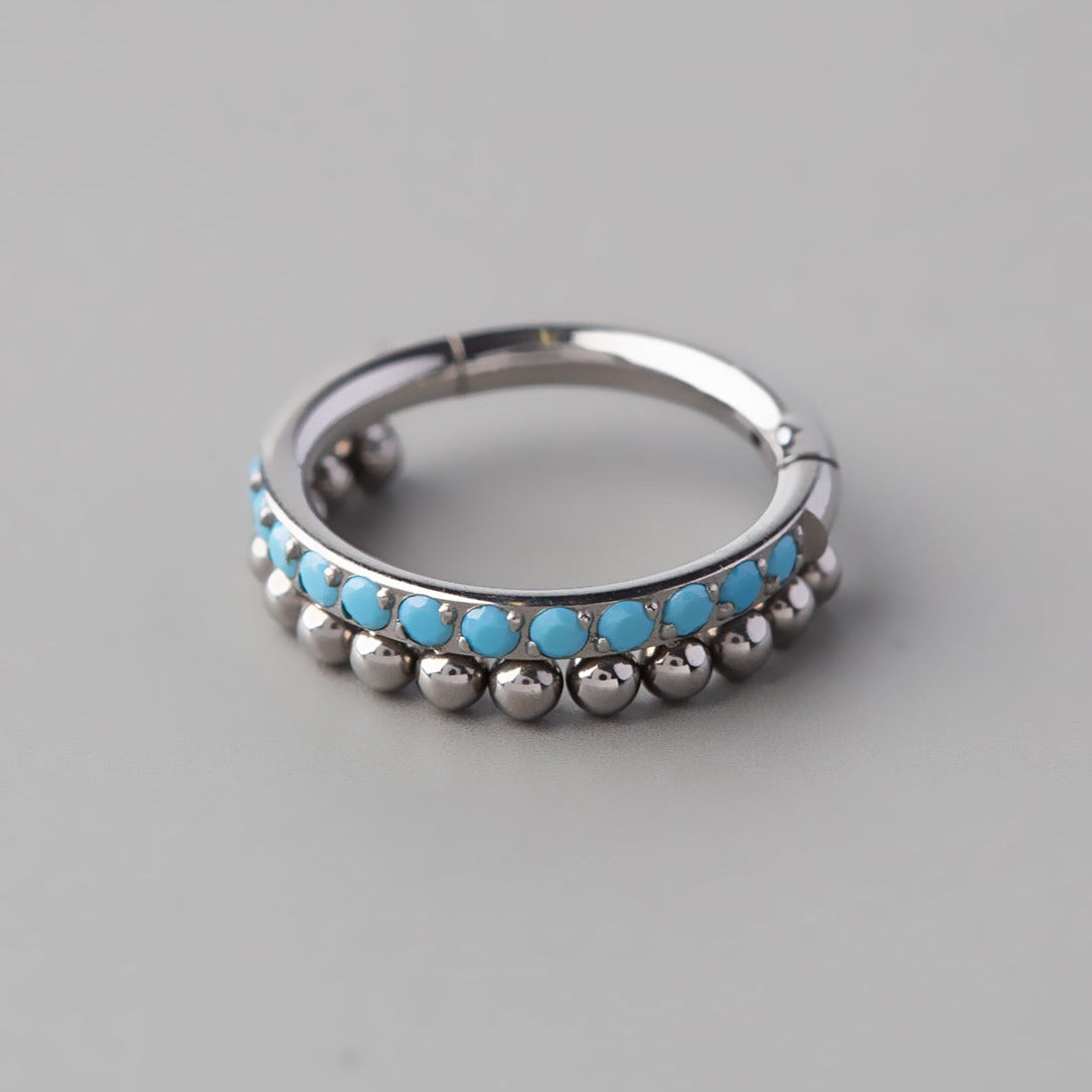 Hinged Segment Ring Turquoise Paved with Balls Cluster - Titanium - Camden Body Jewellery