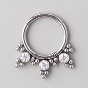 Hinged Segment Ring Balls Blaze Triple Clear Gems in Silver - Titanium - Camden Body Jewellery