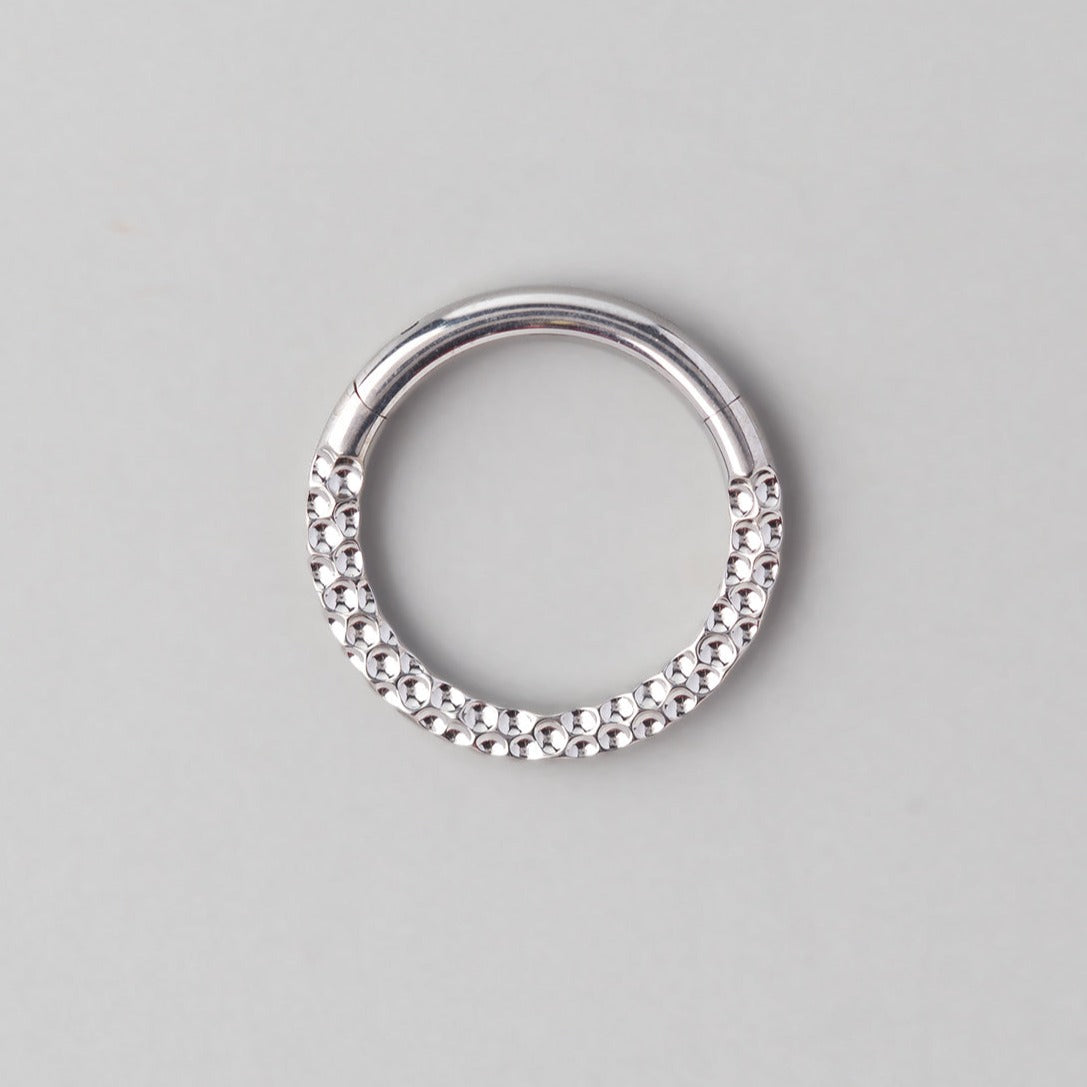 Front Face Cut Hinged Segment Ring in Silver - Titanium - Camden Body Jewellery