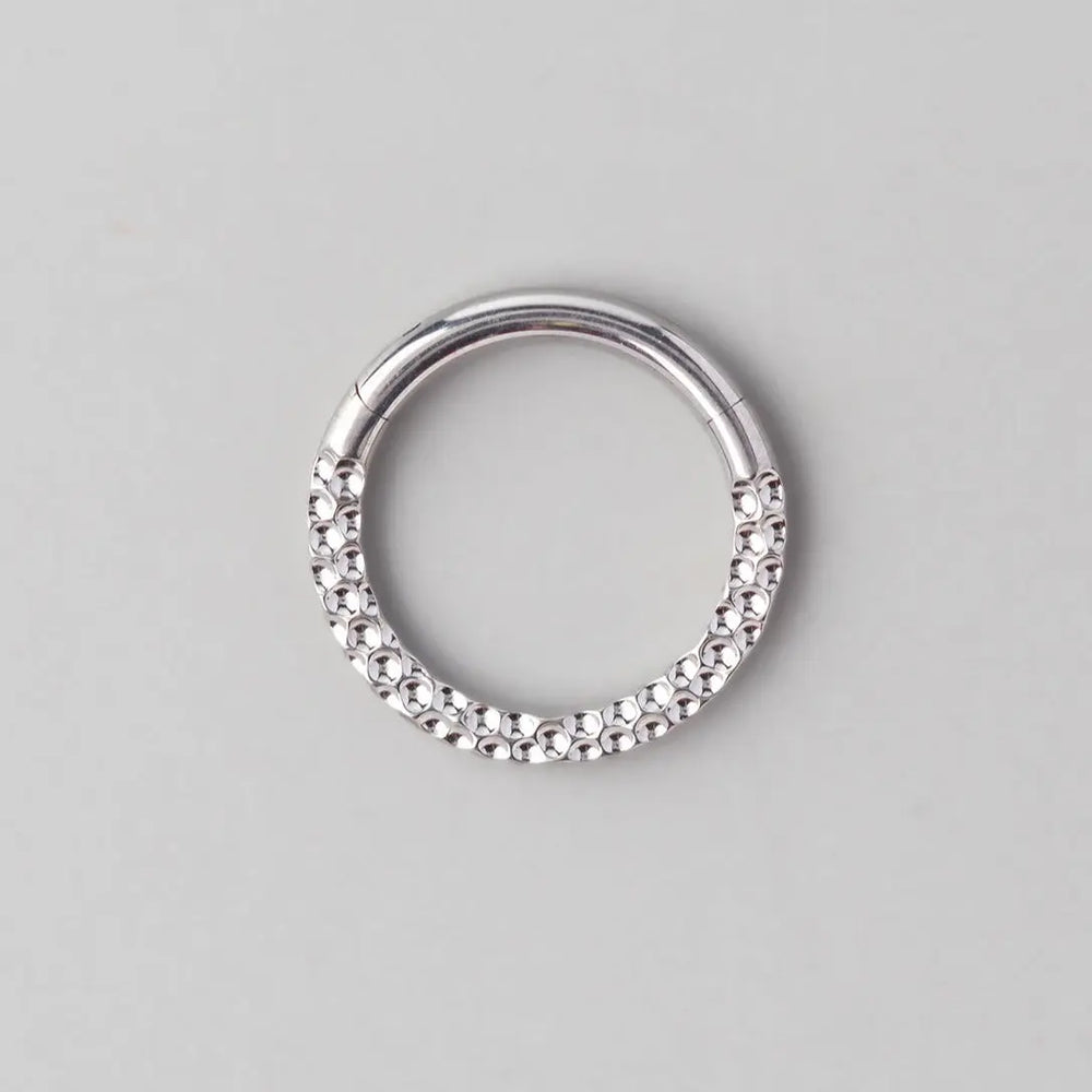 Front Face Bump Cut Hinged Segment Ring in Silver - Titanium