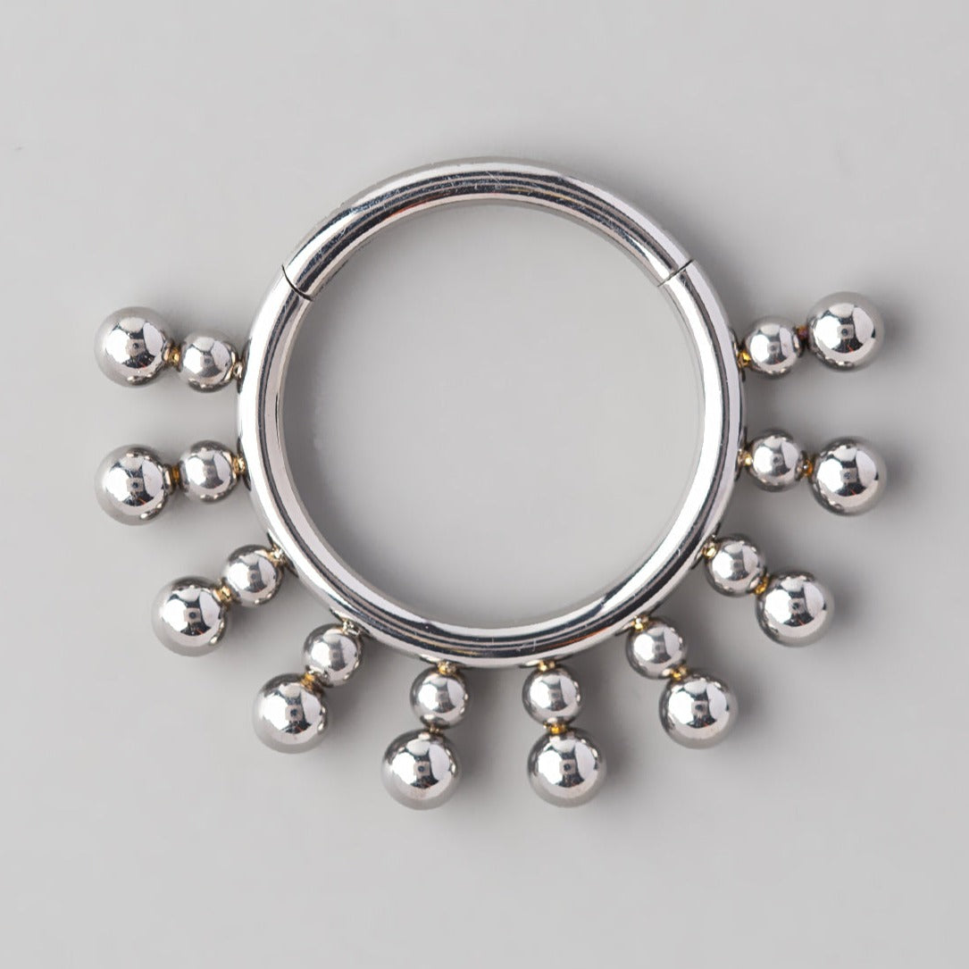 Hinged Segment Ring with Balls Welded in Silver - Titanium - Camden Body Jewellery