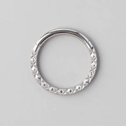 Hinged Segment Ring Front Face X Cut in Silver - Titanium - Camden Body Jewellery
