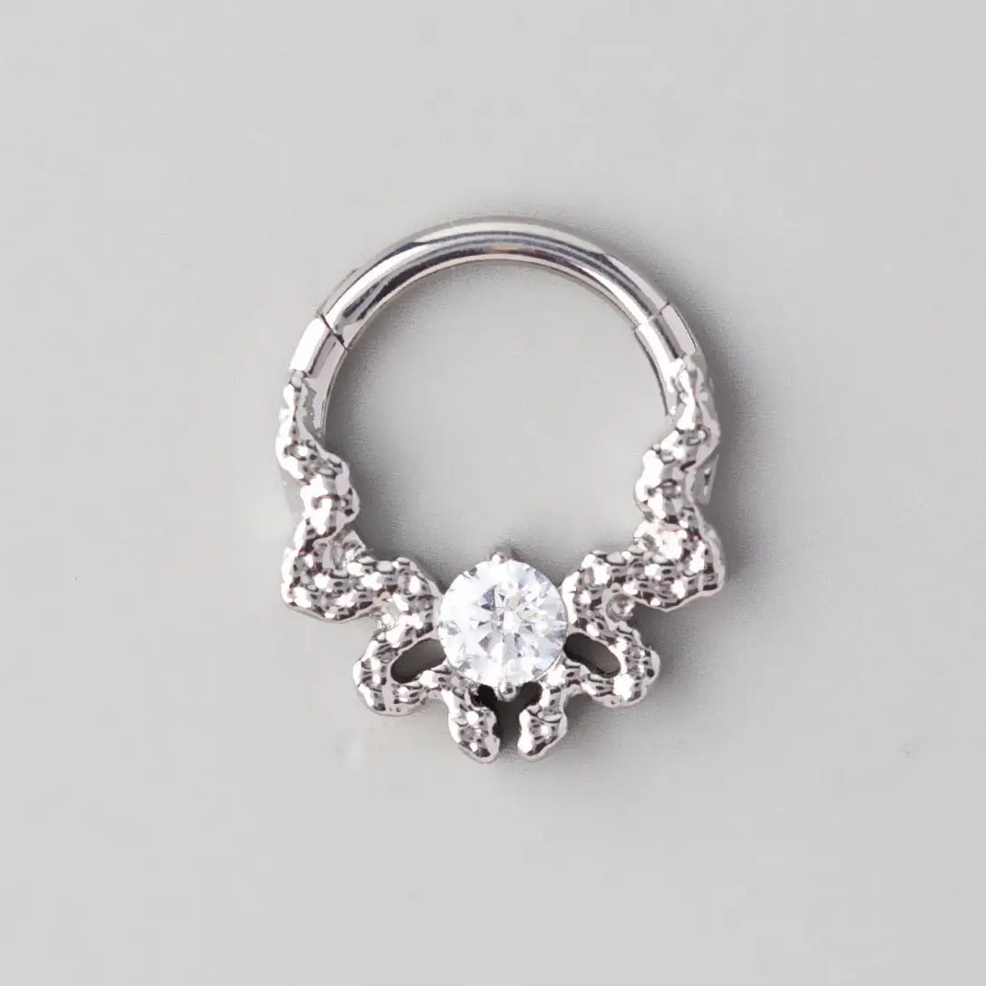 Snakes and CZ Center Hinged Segment Hoop Ring - Titanium - Camden Body Jewellery