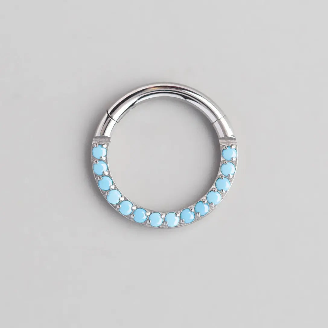 Paved Front Face Hinged Segment Ring in Turquoise - Titanium - Camden Body Jewellery