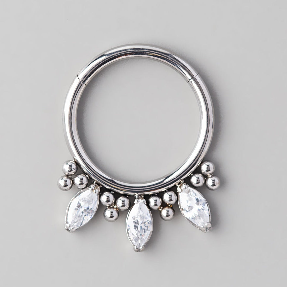 Hinged Segment Ring Triple Marquise with Balls in Silver - Titanium - Camden Body Jewellery