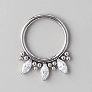 Hinged Segment Ring Triple Marquise with Balls in Silver - Titanium - Camden Body Jewellery