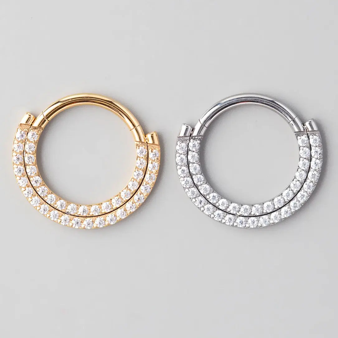 Hinged Segment Ring Double Row CZ Paved in Gold  - Titanium - Camden Body Jewellery